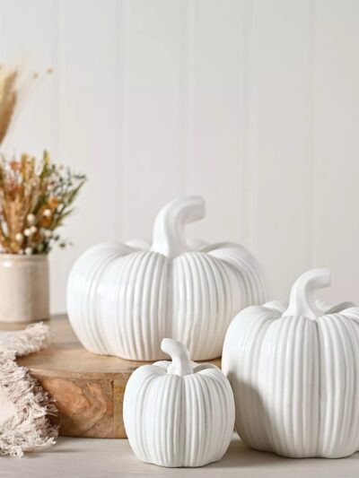 White Ceramic Pumpkin Ornaments