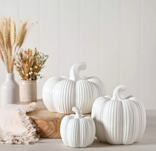 White Ceramic Pumpkin Ornaments