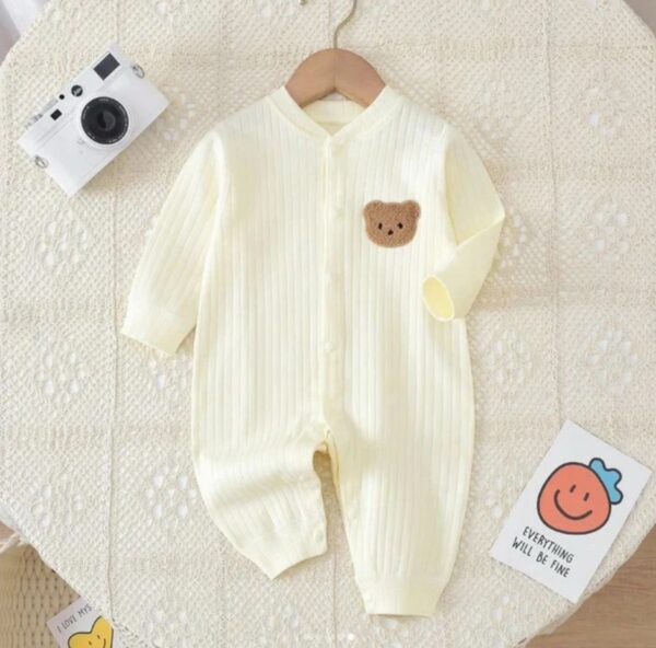 Ribbed Bear Romper in Cream