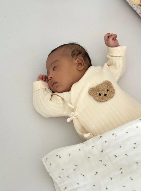 Teddy Bear Wrap Baby Grow in Stone - Image 2
