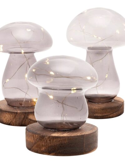 Set of 3 LED Glass Mushrooms