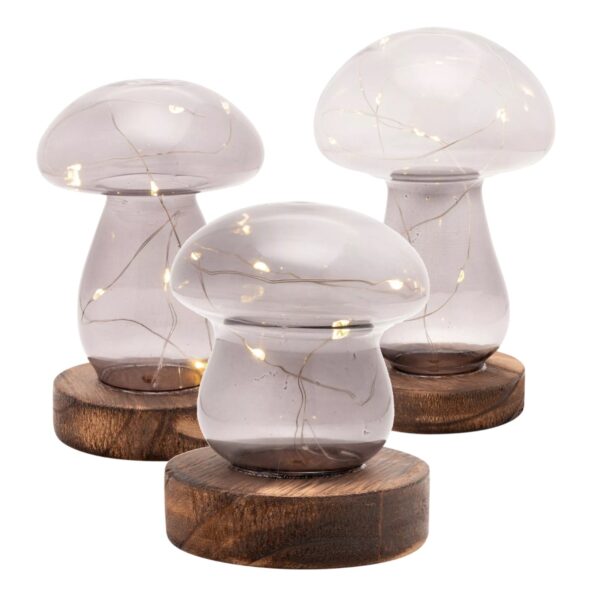 Set of 3 LED Glass Mushrooms