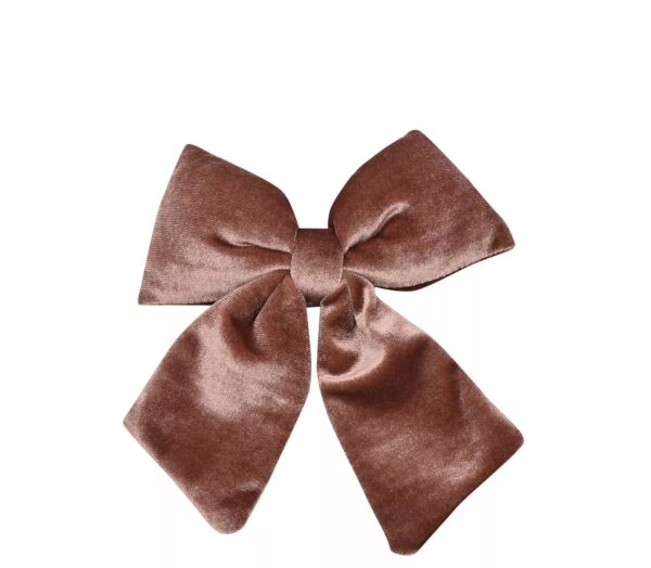 Berry Brown Velvet Bow with Clip - Image 2