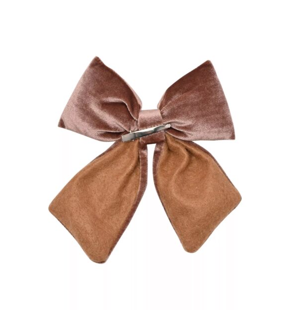 Berry Brown Velvet Bow with Clip - Image 3