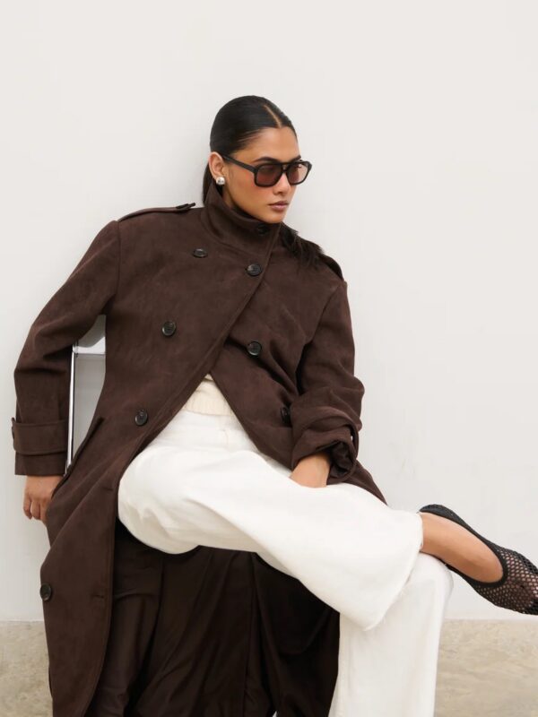 Leah Faux Suede Funnel Neck Trench Coat - Image 6