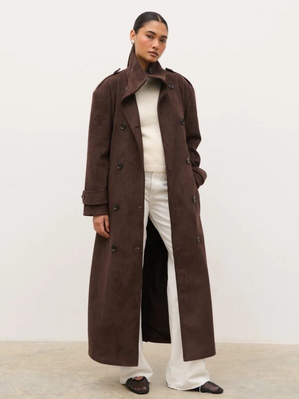 Leah Faux Suede Funnel Neck Trench Coat - Image 7