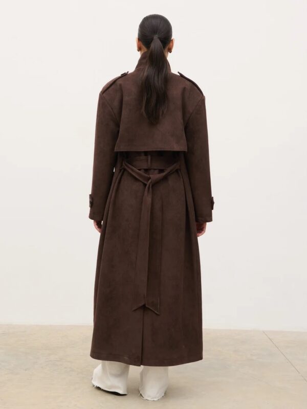 Leah Faux Suede Funnel Neck Trench Coat - Image 8