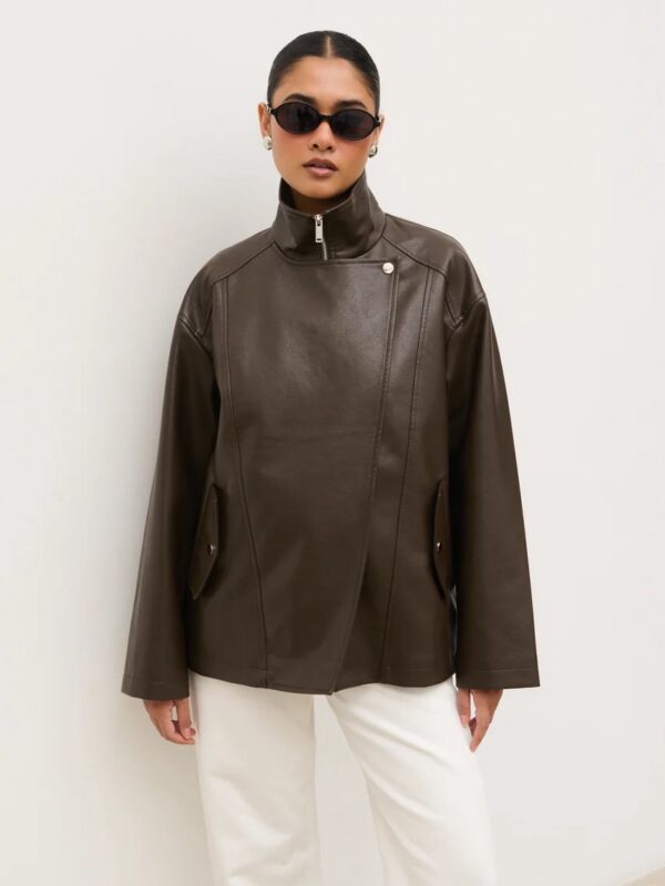 Lyla Faux Leather Bomber Jacket - Image 7