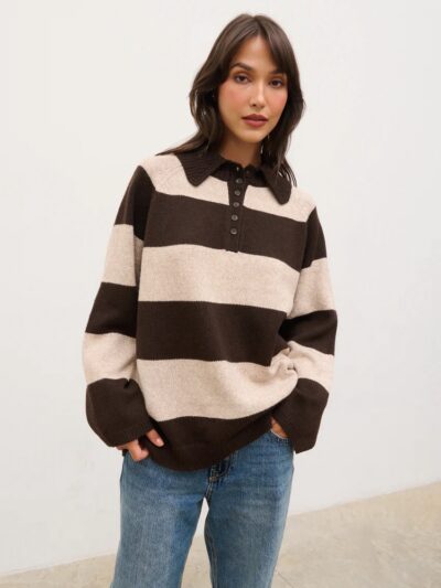 Rylee Knitted Stripe Rugby Jumper