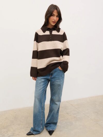 Rylee Knitted Stripe Rugby Jumper