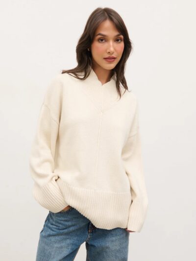 Jemma Wide Rib V-Neck Knit Jumper