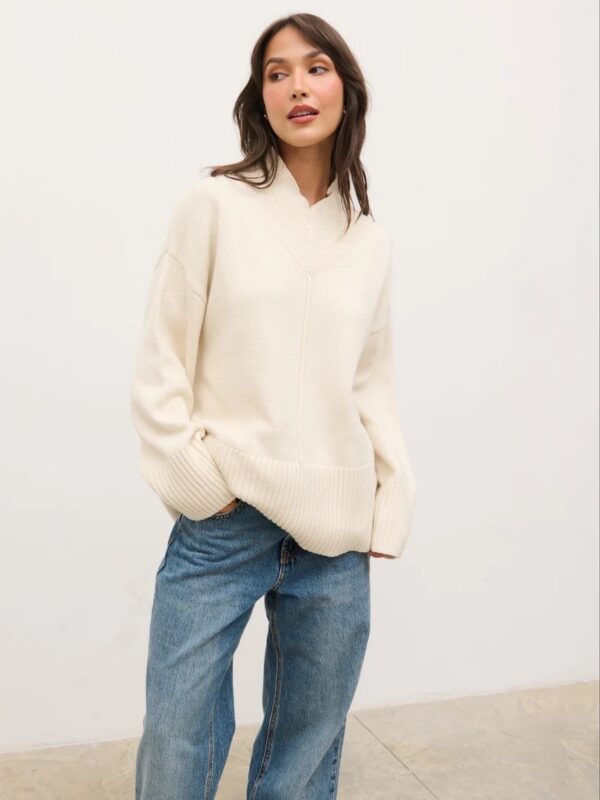 Jemma Wide Rib V-Neck Knit Jumper - Image 5