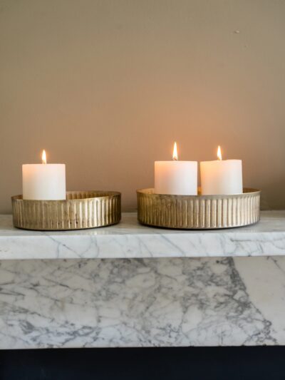 Metal Reeded Tray Set of 2