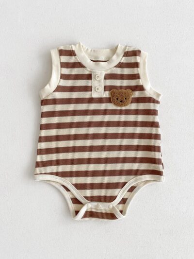 Bear Stripe Bodysuit In Brown