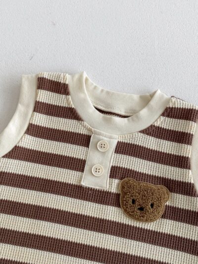 Bear Stripe Bodysuit In Brown