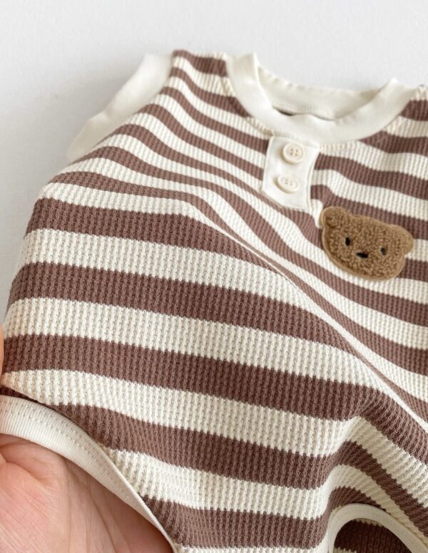 Bear Stripe Bodysuit In Brown - Image 5