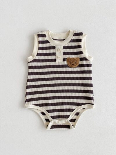 Bear Stripe Bodysuit In Black