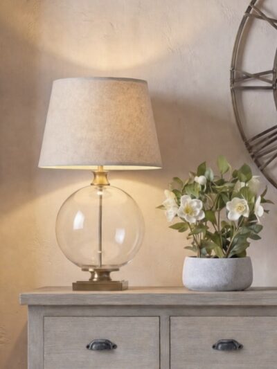 Modern Glass Bedside Lamp with Linen Shade