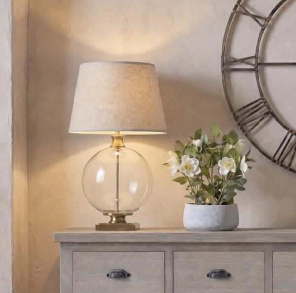 Modern Glass Bedside Lamp with Linen Shade