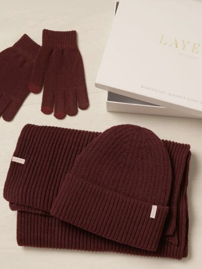Hat, Glove & Scarf Set – Burgundy