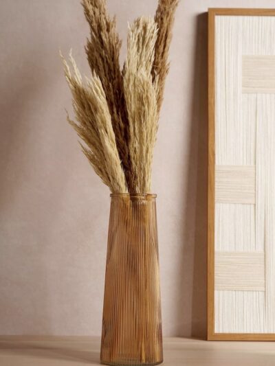 Brown Ribbed Glass Vase