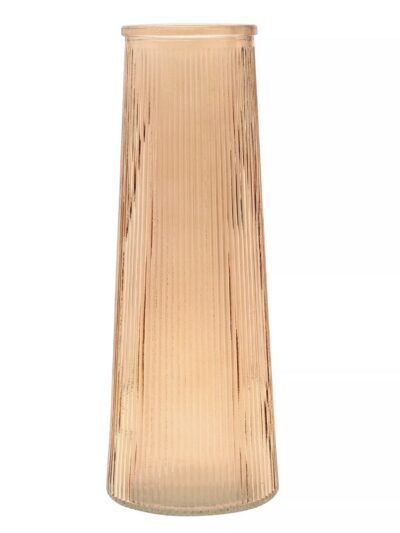 Brown Ribbed Glass Vase