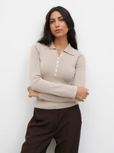 Marione Button Down Knit Polo Top