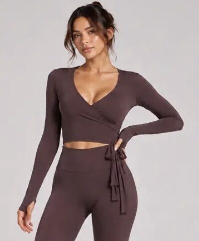 Pilates Wrap Top in Cocoa
