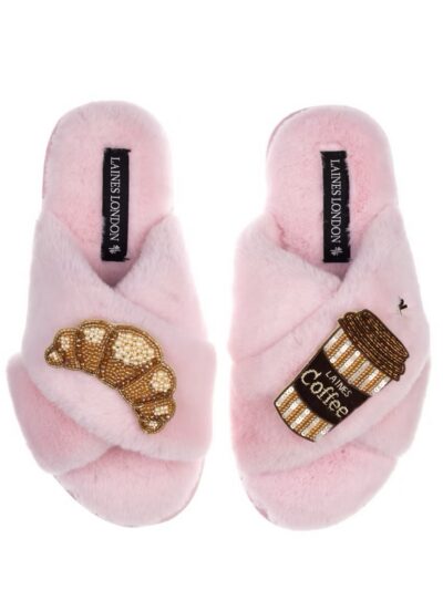 Pink Coffee & Croissant Slippers