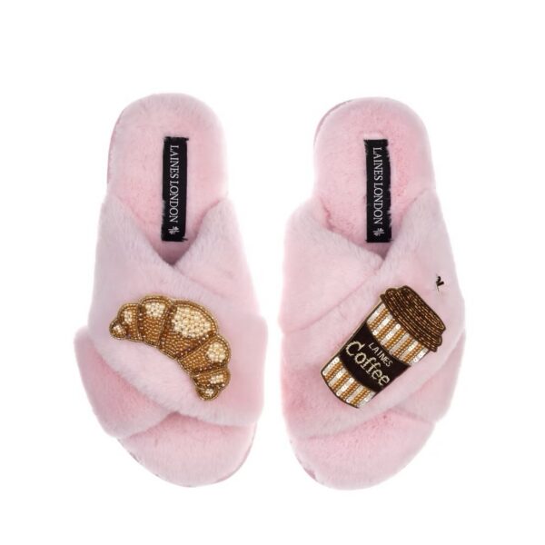 Pink Coffee & Croissant Slippers