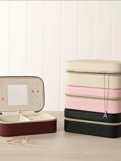 Medium Jewellery Box with Mirror – Burgundy, Black & Cream