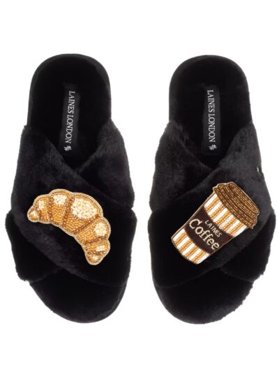 Black Coffee & Croissant Slippers