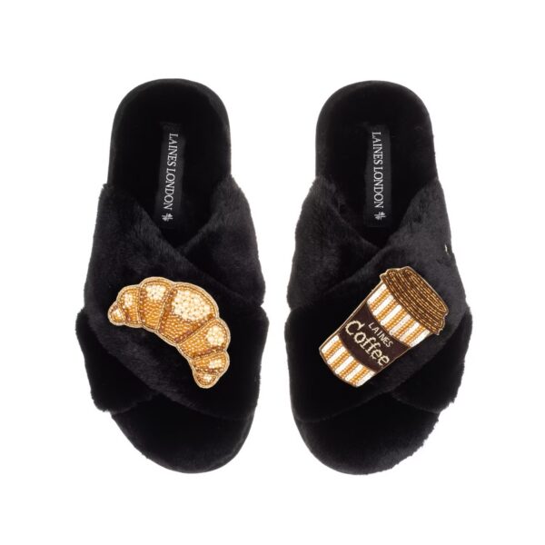 Black Coffee & Croissant Slippers