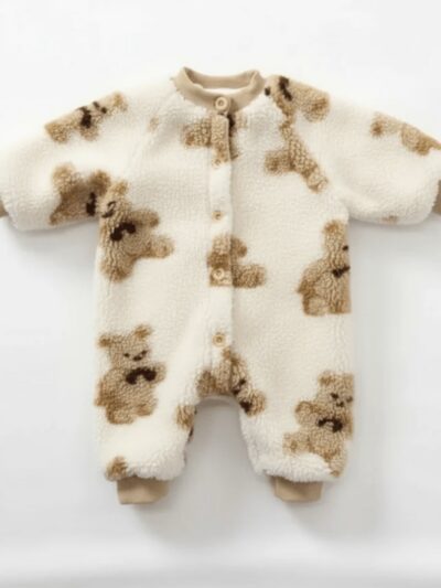 Bear Fleece Romper in Cream