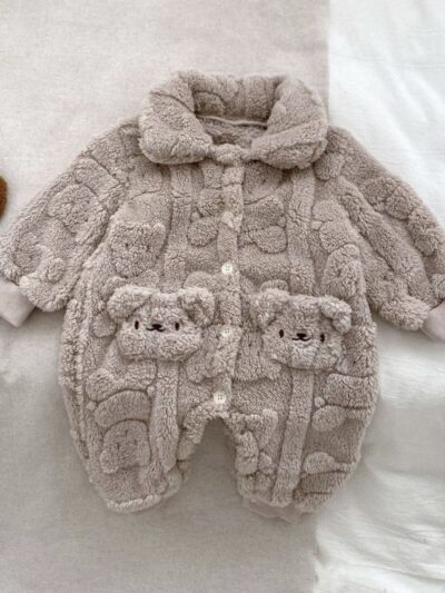 Fur Bear Fluffy Coat Romper
